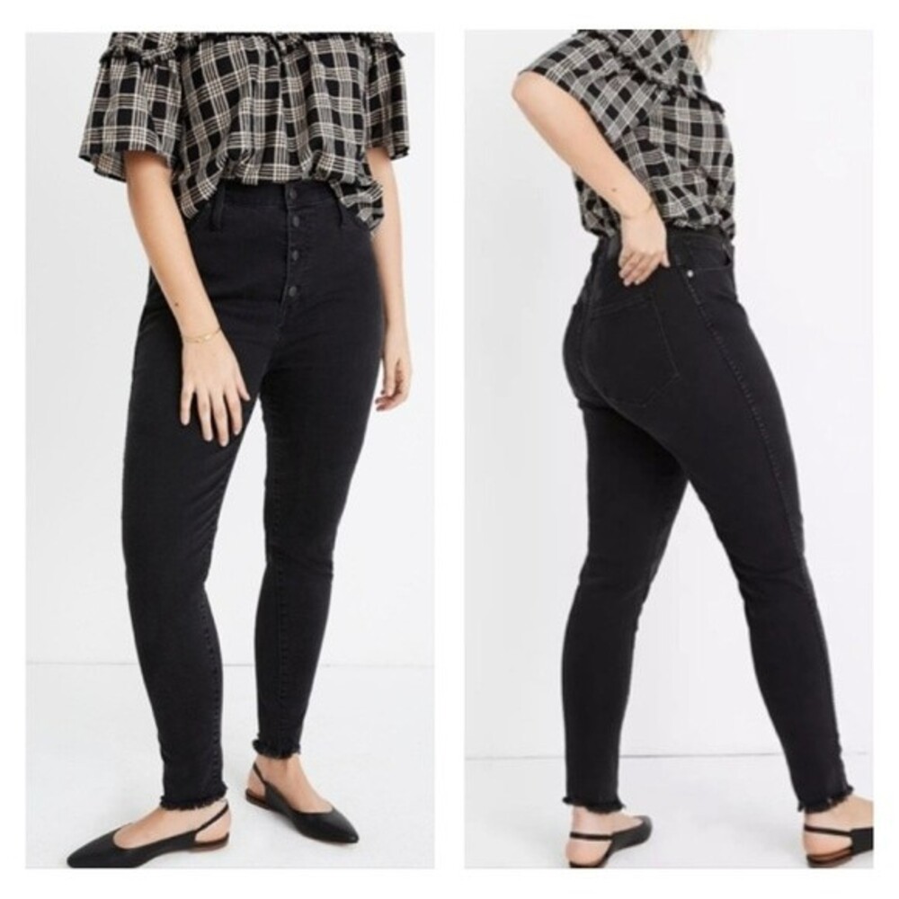 Madewell 10" High-Rise Skinny Jeans Dark Gray Button-Through Edition Sz 37 (22W)